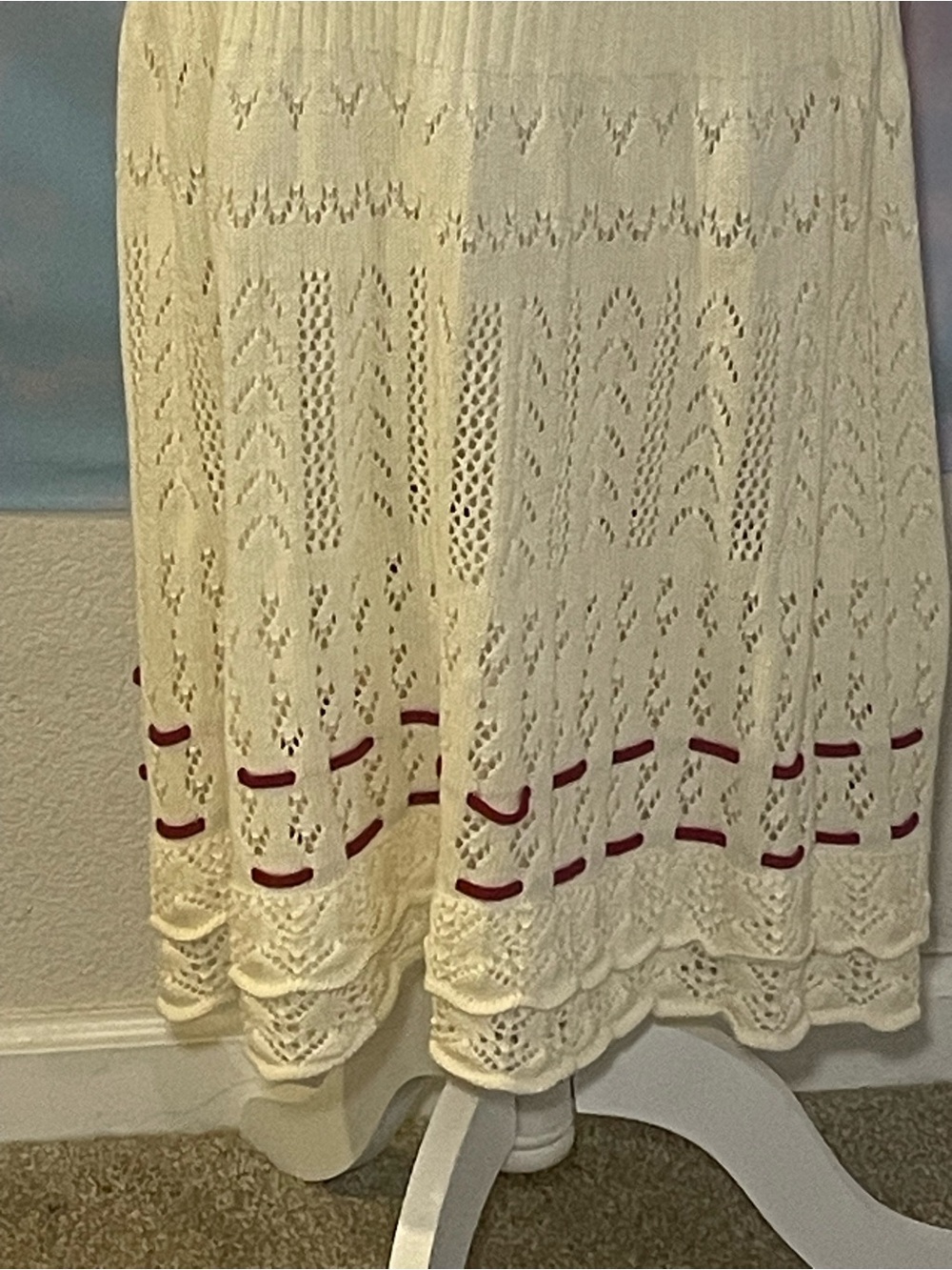 NWT: Gorgeous Lace Made Cream Knit w/Red Ribbon & Cherry Crochet Details - Picture 10 of 15